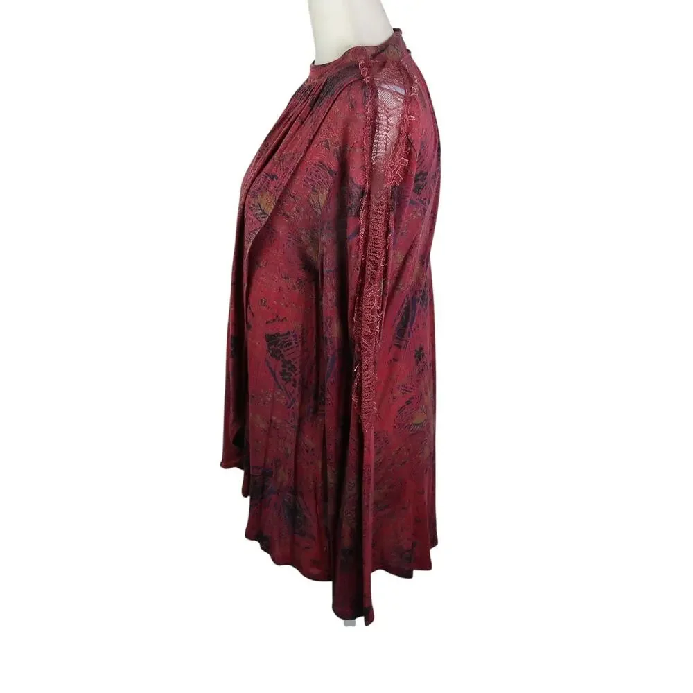 Free People Burgundy Red Printed Flyaway Top M